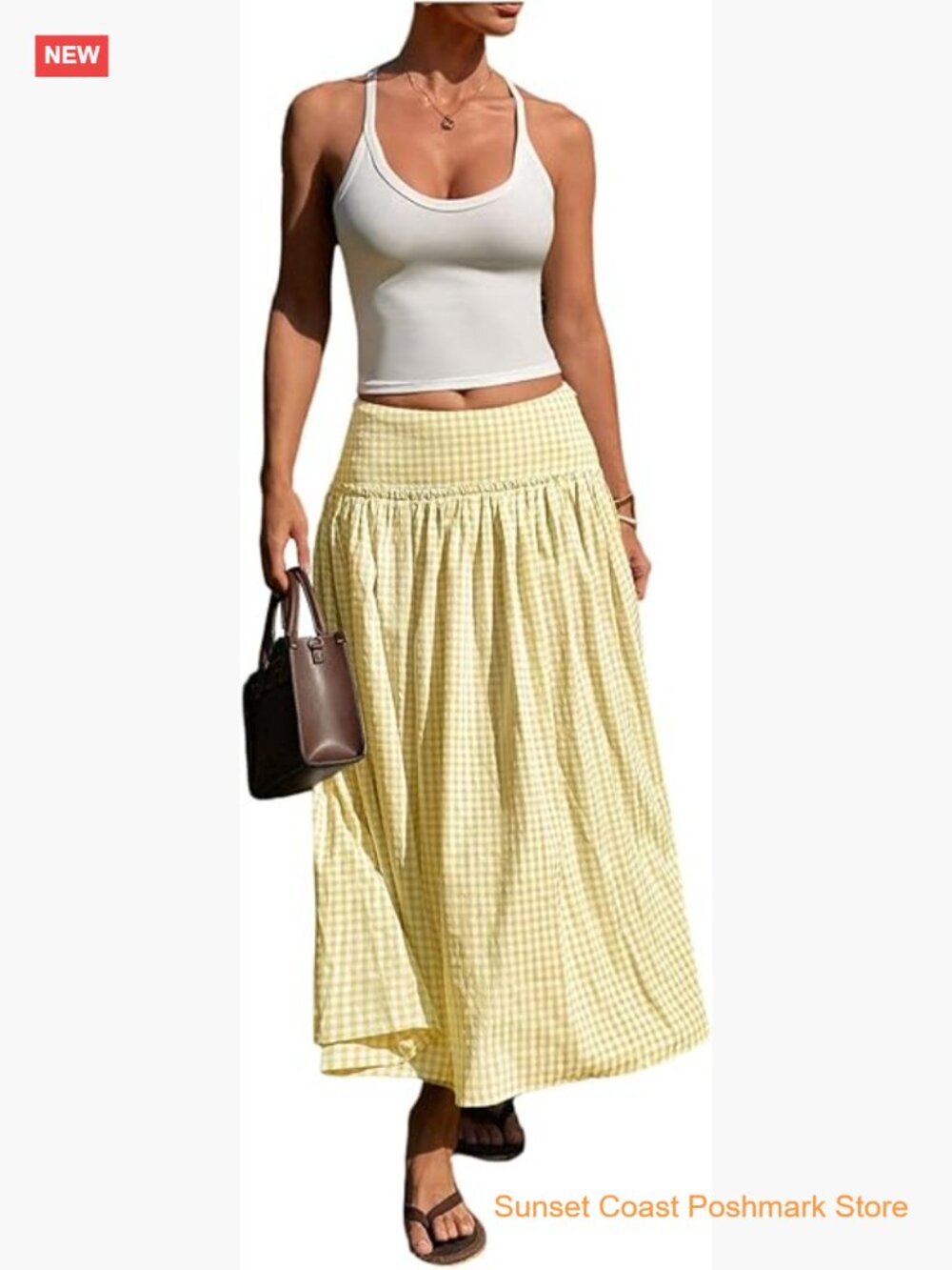 Plaid Gingham Maxi Skirt High Rise Flowy A-Line Ruffled